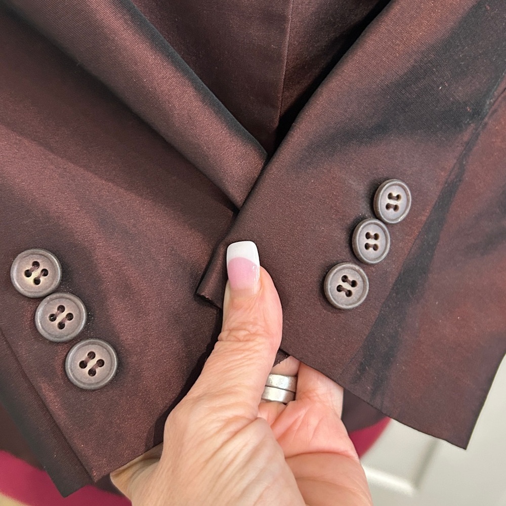 ALFANI Maroon Metallic 100% Silk Classic Pants & Blazer Suit |Top 10P pants 8P - Picture 5 of 12